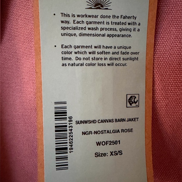 NWT Faherty Sunwashed Canvas Barn Jacket - Nostalgia Rose XS/S - Picture 7 of 7